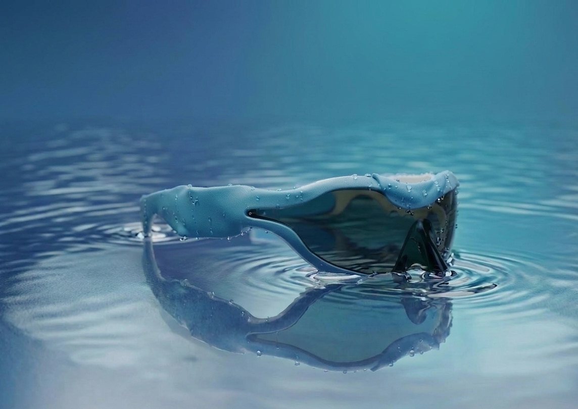 Rendu du prototype de lunettes de natation flottant sur l'eau