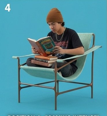 Utilisateur allongé en travers du fauteuil, position 5